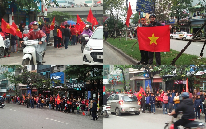 “Biển” cờ đỏ sao vàng trên phố, cùng hát vang Quốc ca chào đón những người hùng U23 Việt Nam trở về