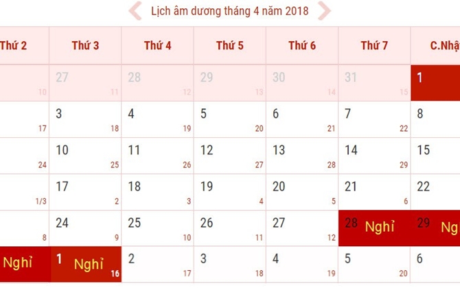 Lịch nghỉ dịp giỗ Tổ Hùng Vương, 30/4 và 1/5 năm 2018 mấy ngày?