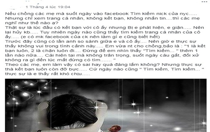 Nếu chồng suốt ngày vào facebook tìm kiếm nick người yêu cũ, các mẹ có hành động quyết liệt như cô vợ trẻ dưới đây không?