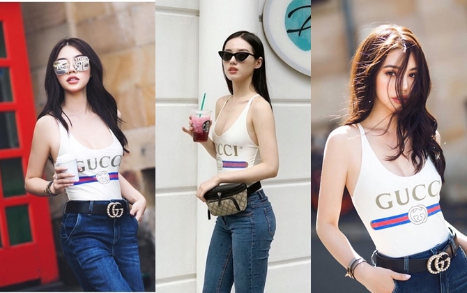 Áo bơi một mảnh của Gucci được mỹ nhân Vbiz  'đua nhau' mặc ra phố