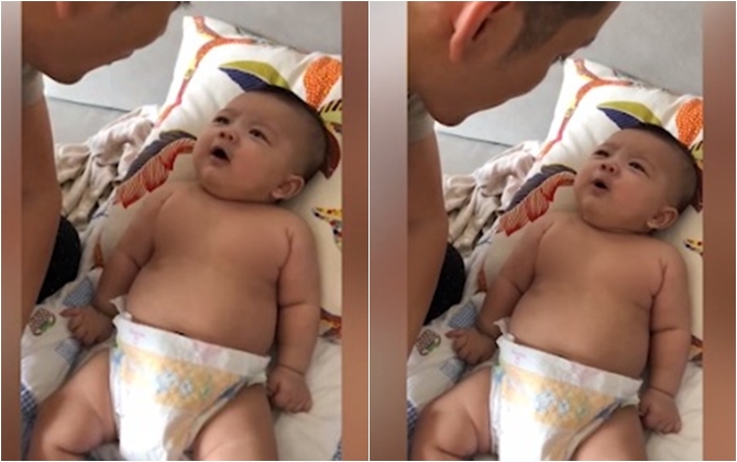 Lịm tim màn đối đáp siêu đáng yêu của con gái Hoa hậu Yến Trinh và bố