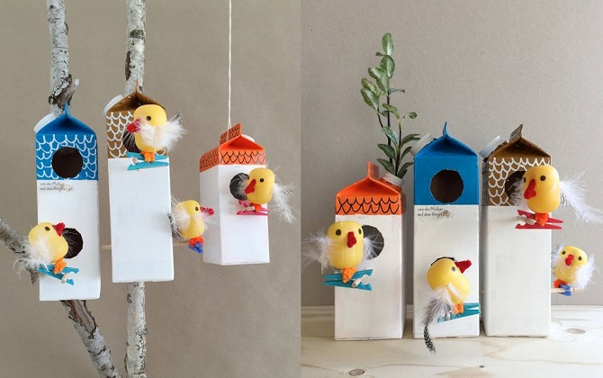 Bất ngờ vỏ hộp sữa bỏ đi thành ngôi nhà tổ chim trang trí cực yêu làm quà tặng 1/6 cho bé