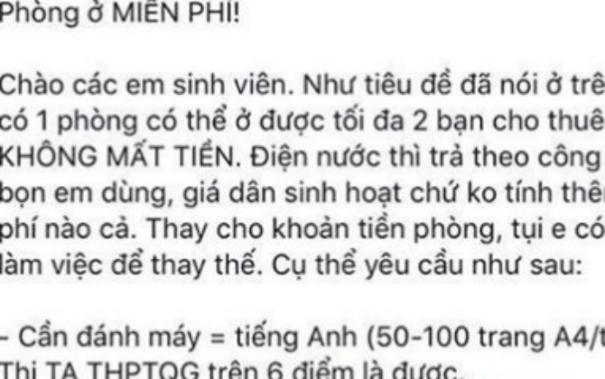 Tranh cãi ầm ĩ sau status cho thuê phòng miễn phí nhưng các điều kiện kèm theo quá choáng