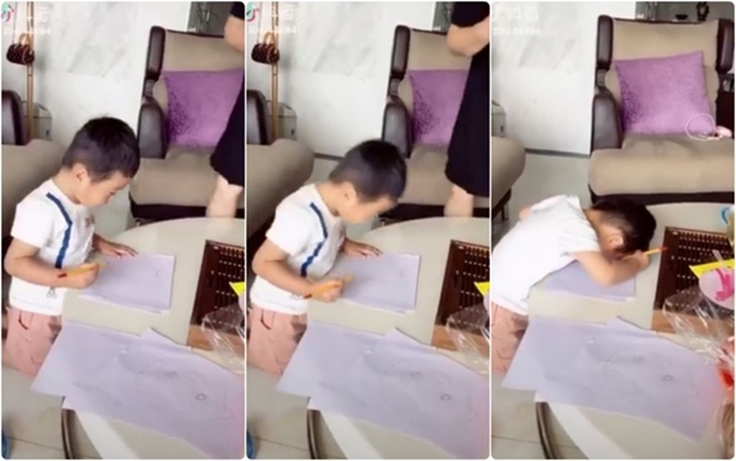 Bé trai ngộ nghĩnh sáng tạo cách tự vẽ đầu mình khiến ai xem cũng phì cười