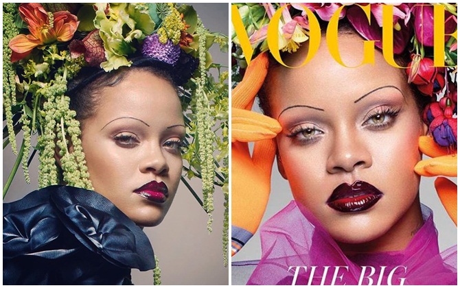 Rihanna gây sốc khi diện lông mày nhỏ như sợi chỉ trên bìa tạp chí