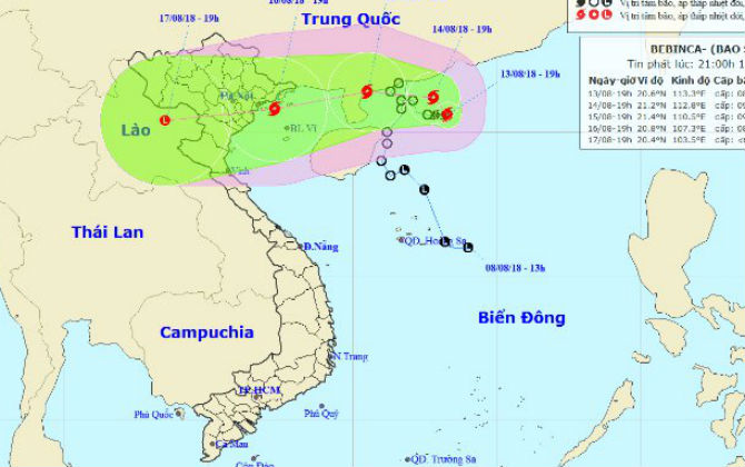 Dự báo thời tiết 14/8: Tâm bão nằm trên vùng biển Quảng Ninh-Nam Định