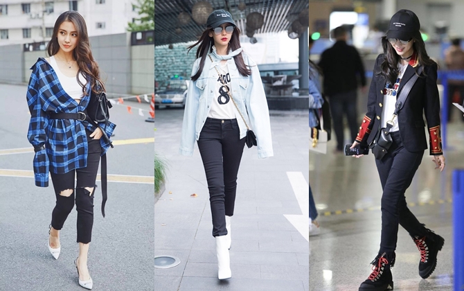 Chuyên diện đồ bánh bèo điệu đà lên thảm đỏ nhưng gu street style của Angela Baby lại vô cùng cá tính mạnh mẽ