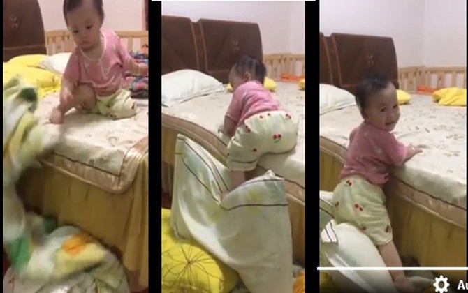 Cười nghiêng ngả với chiêu TRỐN THOÁT KHỎI GIƯỜNG cực thông minh của bé gái "nặng mông"