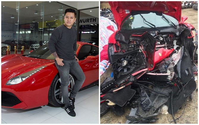 Siêu xe Ferrari 488 GTB của ca sĩ Tuấn Hưng gặp nạn