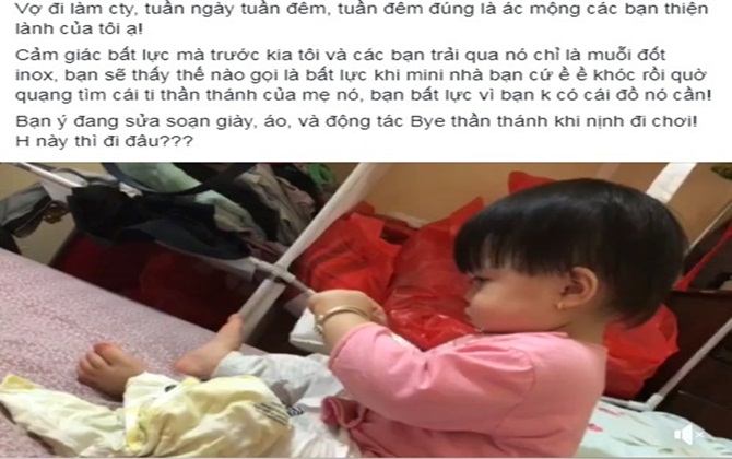 Tan chảy với em bé đòi mang giày, mặc đồ đi chơi giữa đêm vì mẹ đi làm, bố không có "ti" để con bú