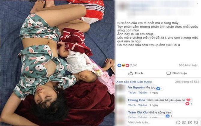 Mẹ đăng ảnh con mọn sồ sề, áo cho bú chưa kịp cài gây “bão”, ảnh đời thường khác 100%