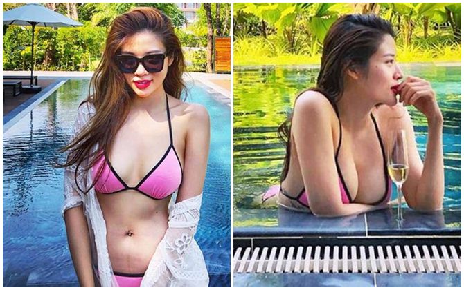 Hoa hậu tỏ tình với thủ môn Lâm Tây diện bikini khoe dáng nóng bỏng ở bể bơi