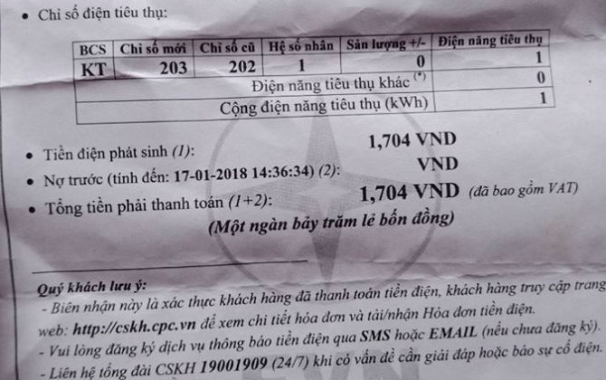 Nhìn qua hóa đơn không khác ai, vậy mà nhìn số tiền điện phải đóng mới thật sự choáng, chưa đến một cốc trà đá