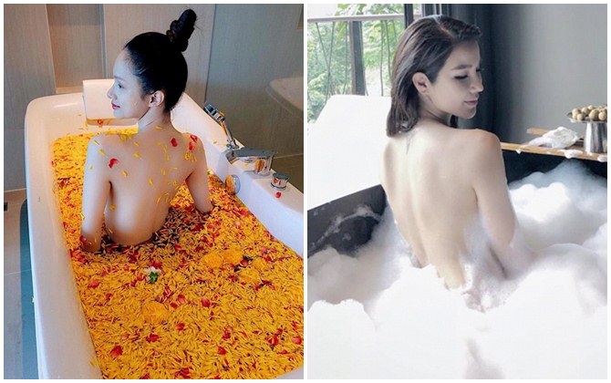 Khoe lưng trần sexy trong bồn tắm, Hoa hậu Hương Giang có "ăn đứt" các mỹ nhân này?