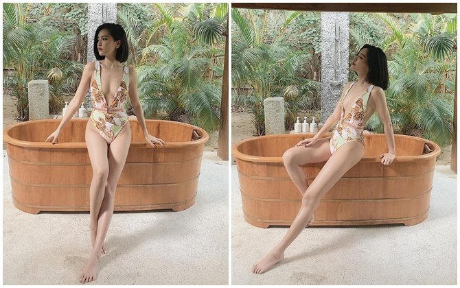 Bích Phương mặc bikini khoét hông siêu cao nhưng mọi sự chú ý lại vào vòng 1 như 'mướp hương'