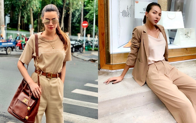 Hà Hồ, Minh Triệu ''rủ nhau'' lăng xê trang phục màu be thanh lịch, hút mắt