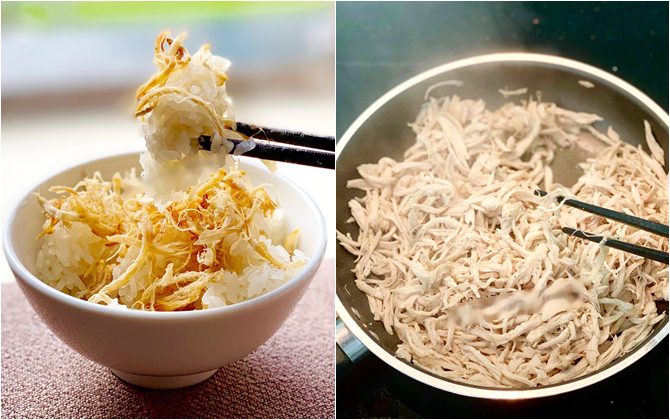 Chán ăn gà thì làm món ruốc gà thơm phức hao cơm vèo vèo, bé ăn là mê