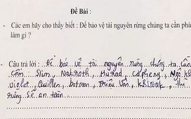 Cười nghiêng ngả với học sinh đưa tên nhân vật trò chơi vào bài kiểm tra về bảo vệ rừng