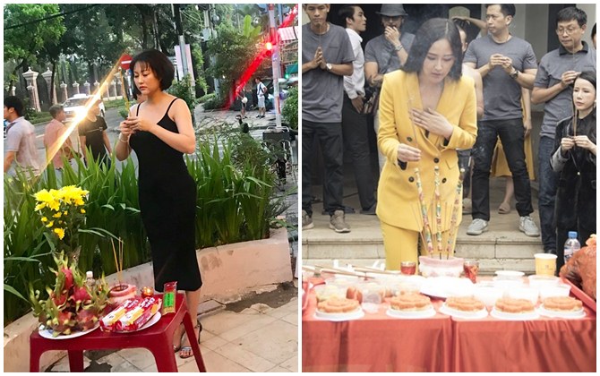 Phi Thanh Vân mặc đầm hở ngực, Mai Phương Thúy diện vest không nội y thắp hương tổ nghề lại được bênh thay vì chỉ trích thiếu tôn nghiêm