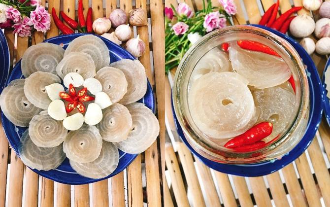 Giòn giòn da heo cuộn ngâm chua ngọt lạ miệng cho ông xã lai rai