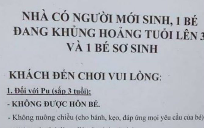 Có con mới sinh và trẻ 3 tuổi đang "khủng hoảng", bà mẹ viết tờ giấy thông báo những điều không được làm khi đến chơi, dân mạng tranh cãi