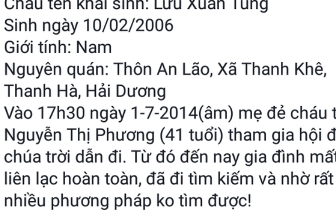 Vợ mang con trai bỏ nhà đi biệt tích, chồng mỏi mòn tìm kiếm suốt 6 năm trời