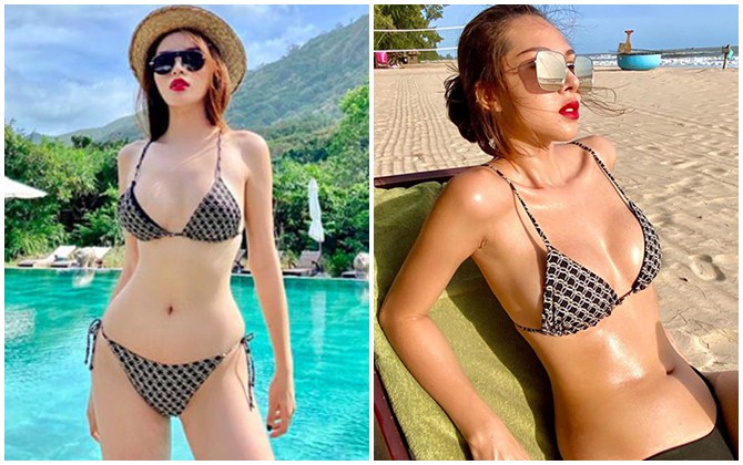 Diện bikini nóng bỏng nhưng Kỳ Duyên lại khiến fan thắc mắc vì bộ đồ giống "người tình tin đồn" Minh Triệu từng mặc