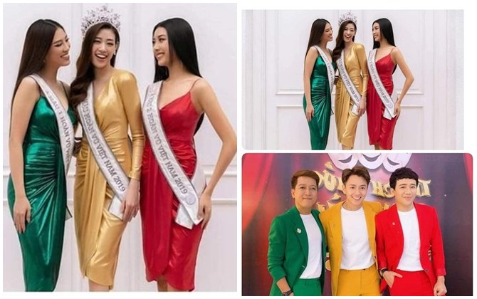 Bị chê ăn mặc giống đèn giao thông, Ngô Kiến Huy mang ngay top 3 hoa hậu ra chứng minh mình không 'dị'