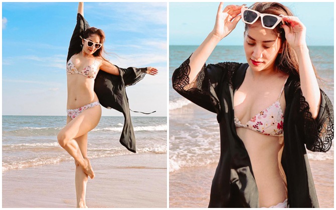 "Mòn mắt" ngắm bà mẹ 2 con Khánh Thi diện bikini tung tăng trên bãi biển