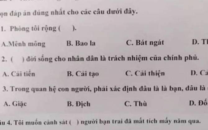 Đề ôn tập tiếng Việt tưởng dễ vậy mà cư dân mạng chia sẻ rồi than khó, thậm chí tranh cãi vì các đáp án tương tự nhau