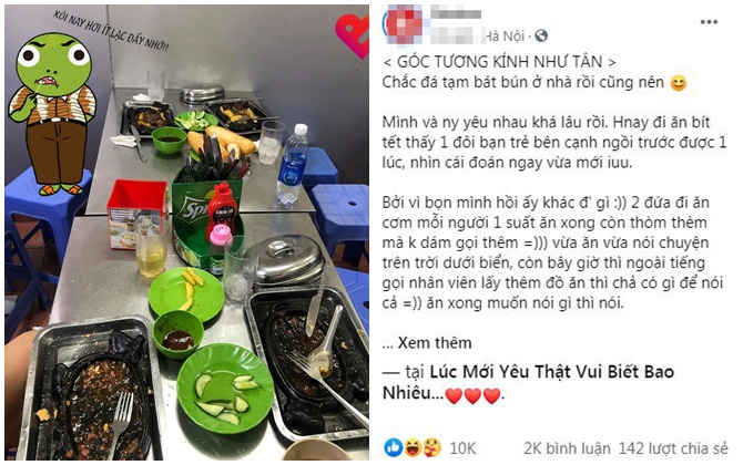 Bức ảnh 'Tương kính như tân', ghi lại hình ảnh cặp đôi mới yêu nhau đi ăn khiến dân mạng cười thích thú