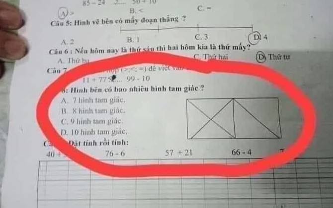 Bài toán tưởng "dễ như ăn kẹo" đếm số hình tam giác, nhiều người kêu trời, tìm được đáp án thì phát hiện điều buồn cười