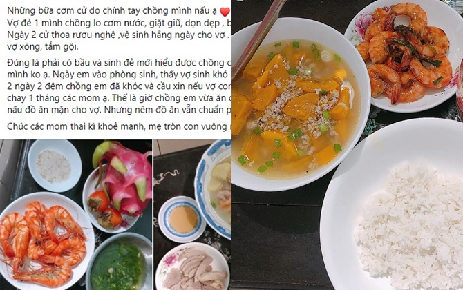 Mẹ trẻ khoe mâm cơm cữ tự tay chồng nấu, được thế này đẻ nguyên cả đội bóng cũng cam lòng