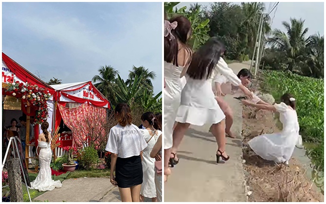 Cô dâu tung hoa cưới, đám bạn thân hí hửng bắt và cái kết đi thẳng vào… lòng ruộng
