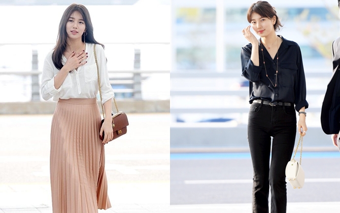 Suzy có muôn kiểu diện sơ mi/blouse đơn giản nhưng đẹp hết ý, vừa dễ áp dụng lại sang vô cùng