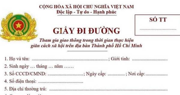 Mẫu giấy đi đường từ sau 0h ngày 25/8 tại TP.HCM