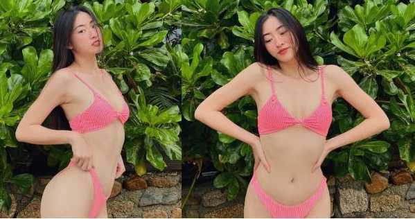 Hoa hậu Lương Thùy Linh khoe chân dài 1,2m với bikini hồng ‘đốt mắt’