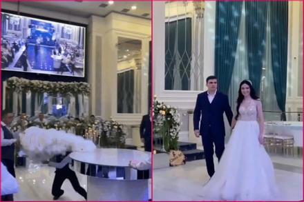 Phục vụ làm đổ bánh cưới 7 tầng, 2 phút sau có cú twist không ngờ