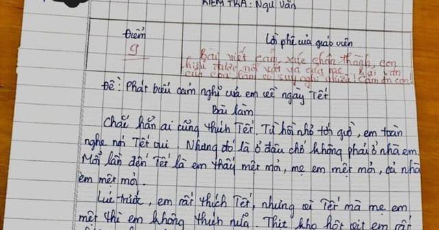 Bài văn 'ghét Tết' được chấm 9 điểm gây bão MXH, nghe lý do mà ai nấy đều phải trào nước mắt

