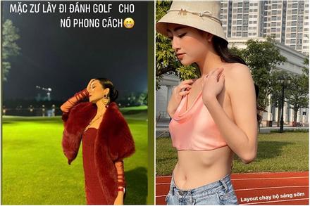 Lệ Quyên quấn khăn lông đánh golf chưa 'sốc' bằng Hoa hậu Lương Thùy Linh 'thả rông' chạy bộ