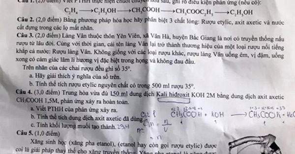 Đề thi Hóa lớp 9 ở Đồng Nai 'quảng cáo' rượu Làng Vân khiến phụ huynh bức xúc

