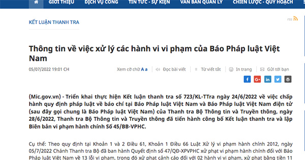 Phạt 325 triệu đồng, đình bản 3 tháng báo Pháp luật Việt Nam điện tử

