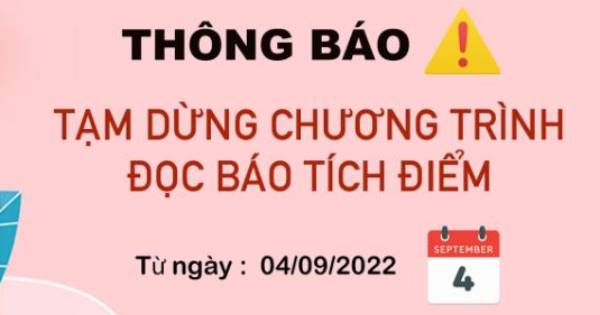 THÔNG BÁO: Tạm ngừng chương trình Đọc báo tích điểm Em Đẹp Point tại chuyên trang Emdep.vn

