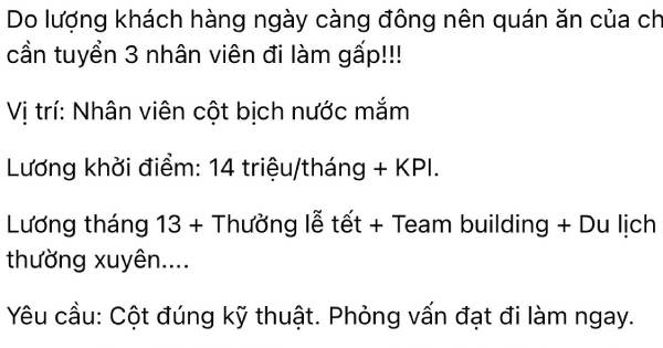 Bất ngờ 'việc nhẹ lương cao' 14 triệu/tháng nhưng đọc kỹ vị trí mới ôm bụng cười, CĐM lo lắng chạy KPI 'hộc bơ'