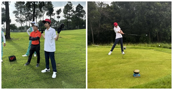 Con trai Cường Đô La đi đánh golf cùng bố, 'ra dáng' người thừa kế tương lai
