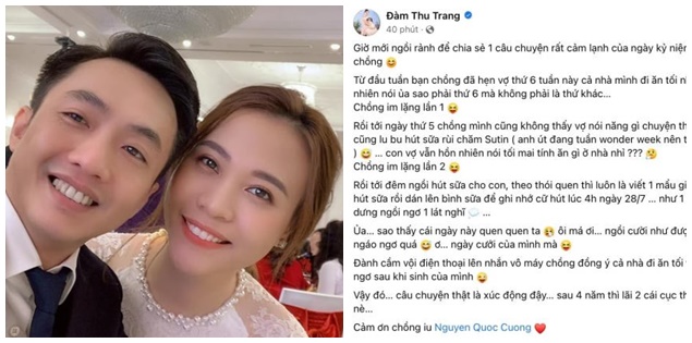 Bận chăm con, Đàm Thu Trang quên luôn kỷ niệm ngày cưới khiến Cường Đô La chỉ biết "bất lực"