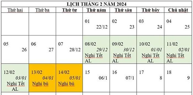 Thủ tướng chính thức chốt phương án nghỉ Tết Giáp Thìn năm 2024

