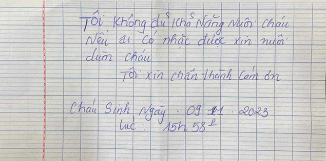 Bé sơ sinh bị bỏ rơi gần bãi rác kèm tờ giấy "ai nhặt được nuôi giùm"

