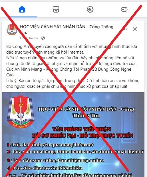 Cảnh báo giả mạo facebook Học viện Cảnh sát nhân dân hỗ trợ lấy lại tiền lừa đảo
