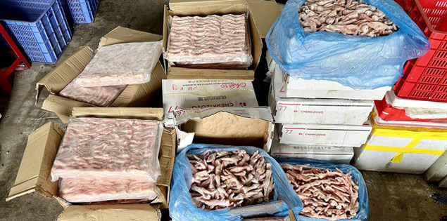 500kg chân gà nhập lậu có hiện tượng phân hủy, tiểu thương bày bán công khai trong khu dân cư

